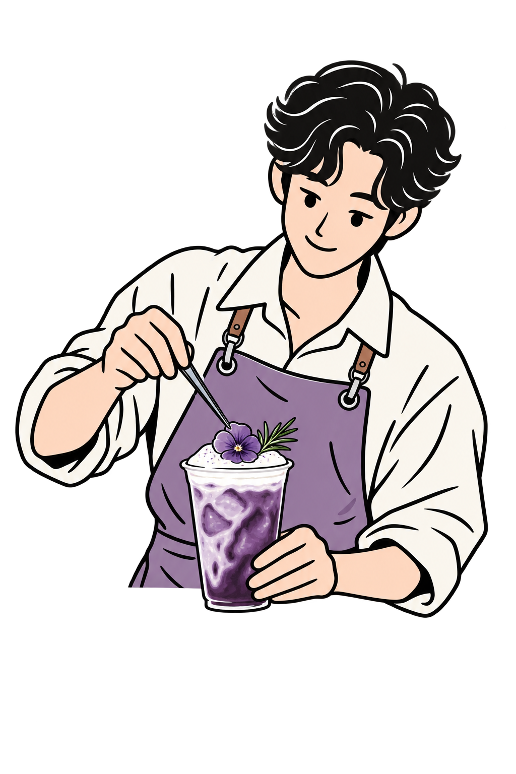 A person taking an unhurried cup late in the evening, drawn in purple