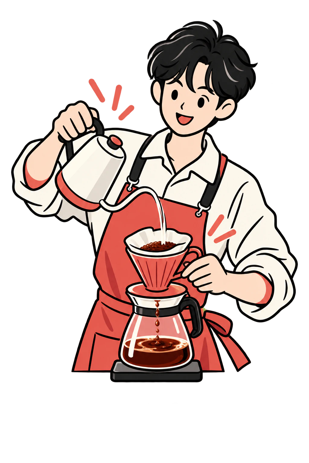 A person cradling a warm cup at the end of the day, drawn in coral line art