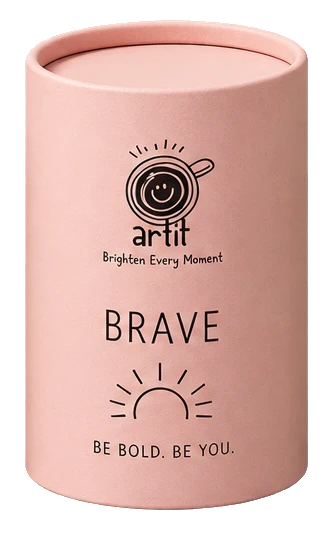 ARTIT BRAVE tube — Be bold. Be you. printed on matte brave paper